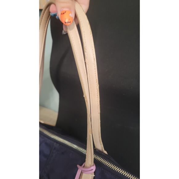 Coach Signature Nylon Tote Bag C1376-24362 Purple Beige Leather Trim Shoulder... - Picture 9 of 11